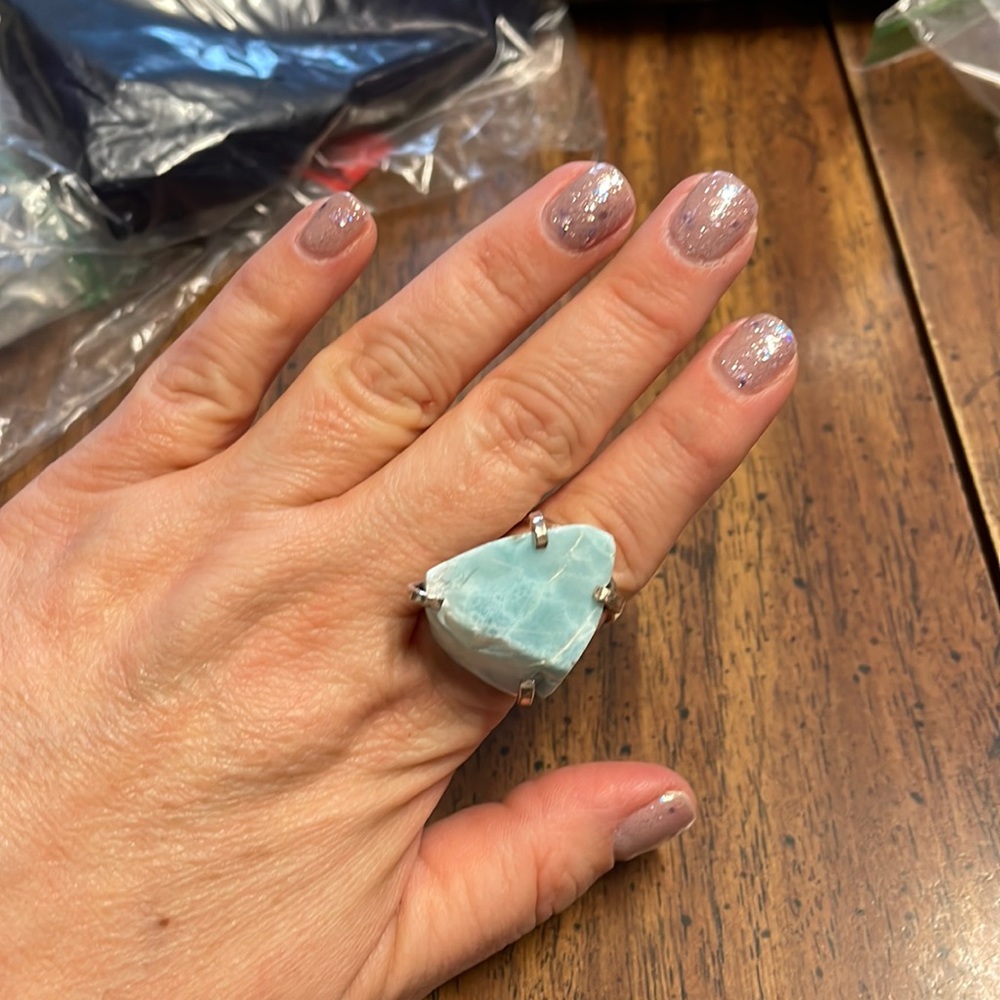 Polished Larimar Silver Adjustable Hespera Ring